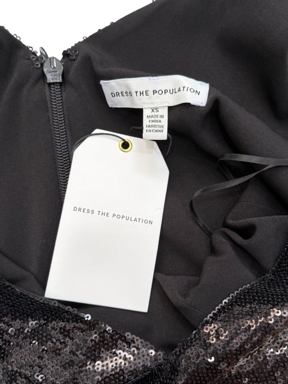 Dress The Population Sz XS Black Mary Sequin Dress Cocktail Sleeveless Midi NEW - Picture 4 of 8